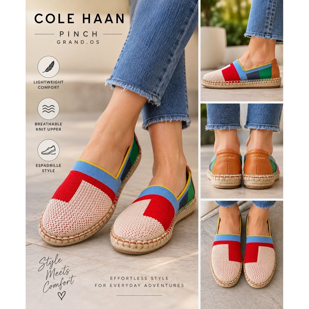 Cole Haan Womens Multicolor Knit Espadrille Slip-On Flats Pinch Grand.OS US 9